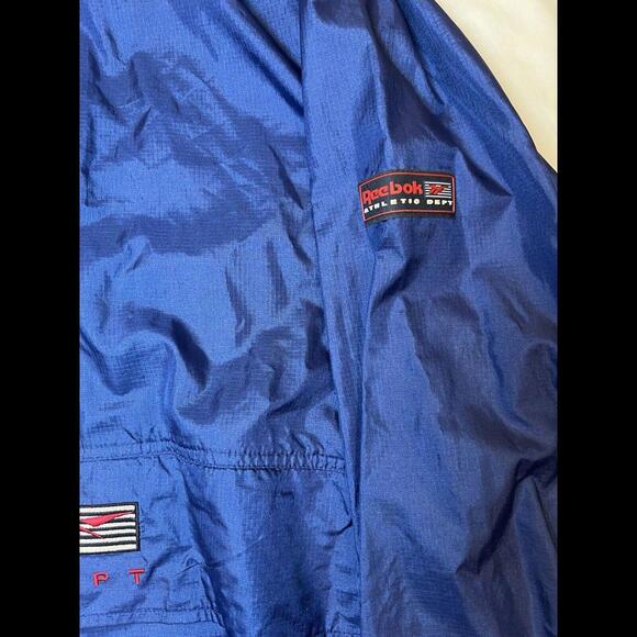 Reebok XL Windbreaker 1/4 Zip Roll-Up Hood Deep Blue 80s Style VTG‎ RARE - Picture 2 of 9
